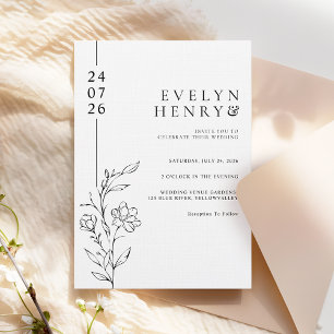 Invitation Ligne Élégante Florale Mariage Chic Moderne