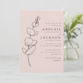Invitation Ligne Eucalyptus simple Dessin Mariage rose (Debout devant)
