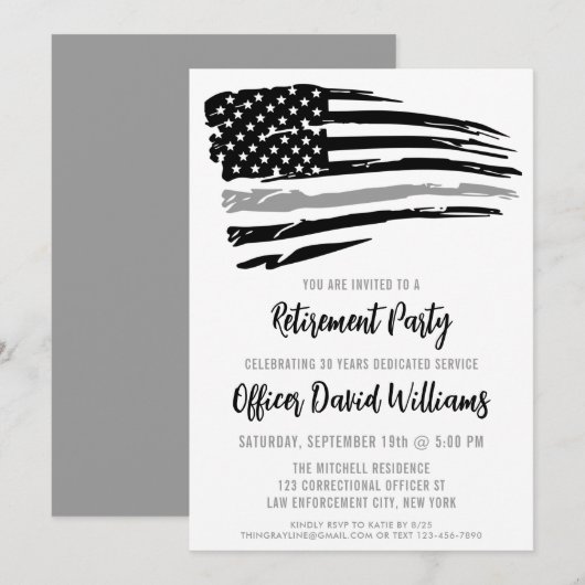 Invitation Ligne Grise Mince Retraite de l'agent correctionne (Devant / Derrière)