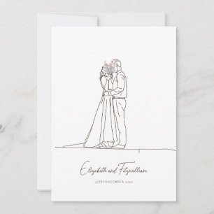 Invitation Ligne minimaliste Art romantique Couple avec Fleur