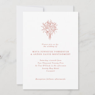 Invitation Ligne minimaliste en terre cuite tiré Mariage flor