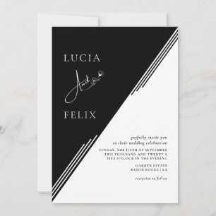 Invitation Ligne moderne Mariage photo noir et blanc chic