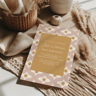Invitation Ligne Moderne Soleil Lune Terre Cuite Or 40e Anniv