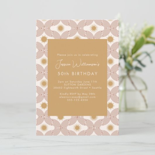 Invitation Ligne moderne Sun Moon Terracotta Gold 50e anniver (Debout devant)