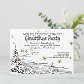 Invitation Ligne noire et blanche Dessin Snowy Scène Noël (Debout devant)