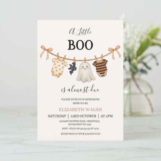 Invitation Ligne Orange Moderne Petit Baby shower Boo (Debout devant)