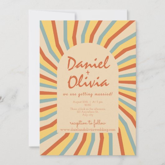 Invitation Ligne Orange Retro avec Mariage QR (Devant)