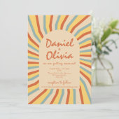 Invitation Ligne Orange Retro avec Mariage QR (Debout devant)