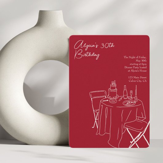 Invitation ligne rouge dessin 30e anniversaire