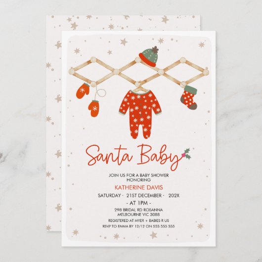 Invitation Ligne rouge moderne Père Noël Baby shower bébé (Devant / Derrière)