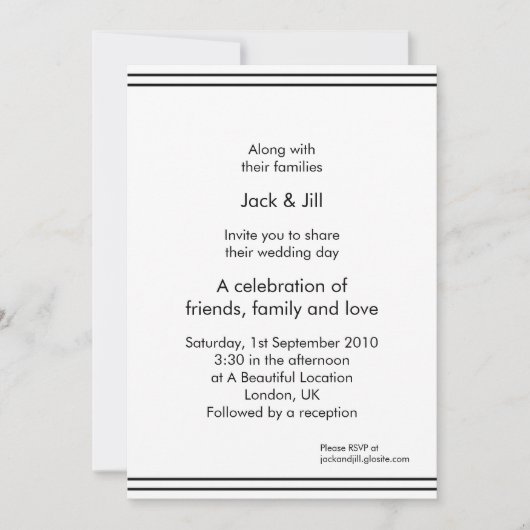 Invitation Ligne simple (blanc) 5x7 (Devant)