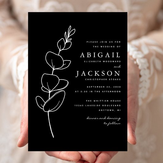 Invitation Ligne simple Eucalyptus Dessin noir blanc Mariage