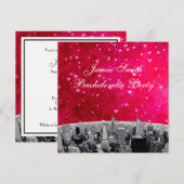 Invitation Ligne Skyline NYC Etched #2 Rose Red Heart Bachelo (Devant / Derrière)