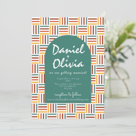 Invitation Ligne Super Retro 70 avec Mariage QR (Debout devant)