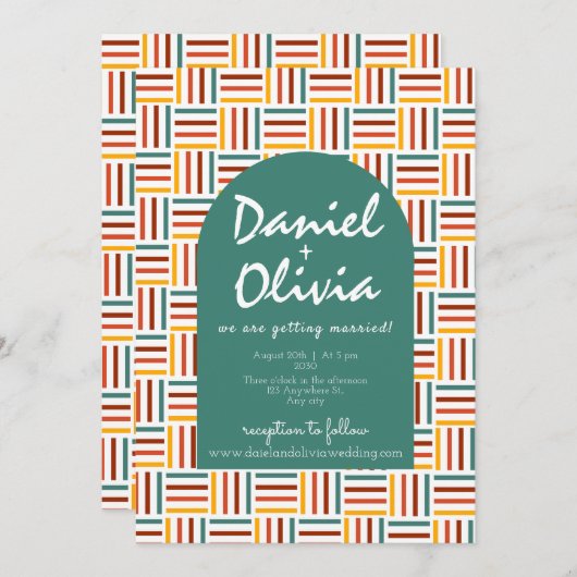 Invitation Ligne Super Retro 70 avec Mariage QR (Devant / Derrière)