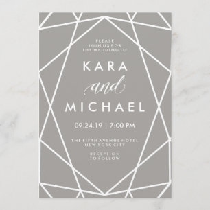 Invitation Lignes blanches géométriques sur le mariage gris