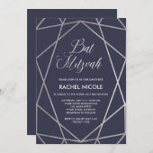 Invitation Lignes bleues et géométriques de minuit bat (Devant / Derrière)