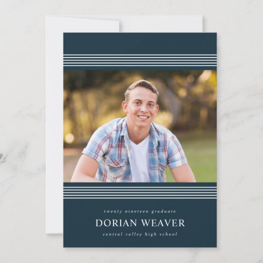 Invitation Lignes classiques | Sombre | Photo Graduation Part (Devant)
