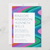 Invitation Lignes courbes colorées super Unique Mariage rétro (Devant)