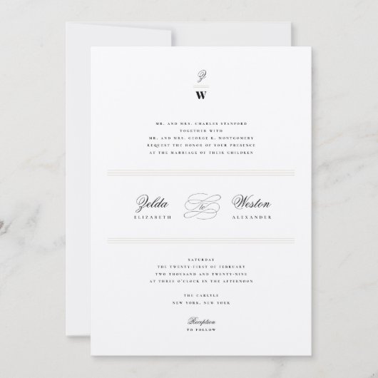 Invitation Lignes de barres classiques Double Monogramme Mari (Devant)