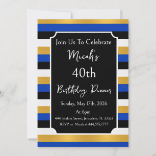 Invitation Lignes dorées bleues noires et blanches, chic mode