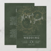 Invitation Lignes florales modernes tournesols mariage vert m (Devant / Derrière)