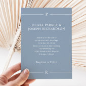 Invitation Lignes modernes et monogramme | Dusty Blue Mariage