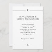 Invitation Lignes modernes et Monogramme Mariage noir et blan (Devant)