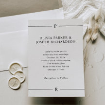 Lignes modernes et Monogramme Mariage noir et blan
