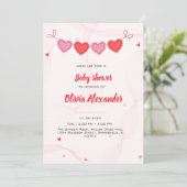 Invitation Lignes ondulées roses avec baby shower de coeurs r (Debout devant)