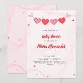 Invitation Lignes ondulées roses avec baby shower de coeurs r (Devant / Derrière)