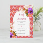 Invitation Lignes rétro Floral Magenta Fuchsia Baby shower (Debout devant)