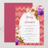 Invitation Lignes rétro Floral Magenta Fuchsia Baby shower (Devant / Derrière)