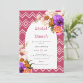 Invitation Lignes rétro Floral Magenta Fuchsia Bridal Brunch (Debout devant)