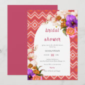 Invitation Lignes rétro Floral Magenta Fuchsia Fête des marié (Devant / Derrière)