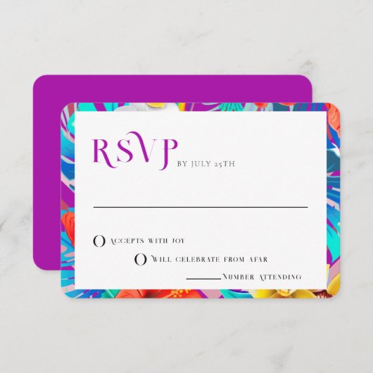 Invitation Lignes rétro Fuchsia Mariage tropical d'été RSVP (Devant / Derrière)