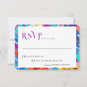 Invitation Lignes rétro Fuchsia Mariage tropical d'été RSVP