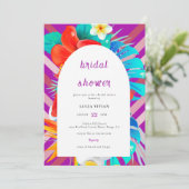 Invitation Lignes Retro Magenta Fuchsia Fête des mariées Trop (Debout devant)