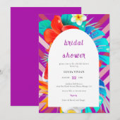 Invitation Lignes Retro Magenta Fuchsia Fête des mariées Trop (Devant / Derrière)