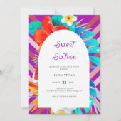 Invitation Lignes Rétro Magenta Fuchsia Tropical Sweet Sixtee (Devant)