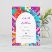 Invitation Lignes Rétro Magenta Fuchsia Tropical Sweet Sixtee (Debout devant)