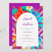 Invitation Lignes Rétro Magenta Fuchsia Tropical Sweet Sixtee (Devant / Derrière)