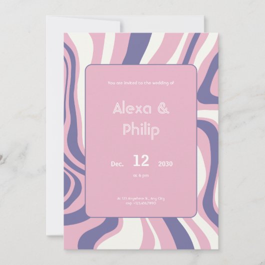 Invitation Lignes rose, violet et beige Mariage abstrait (Devant)