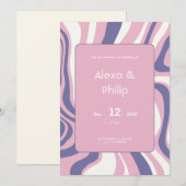 Invitation Lignes rose, violet et beige Mariage abstrait (Devant / Derrière)
