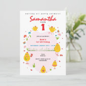 Invitation Lil' Chick Pâques Poulet Ferme Poulet Rose Girl An (Debout devant)