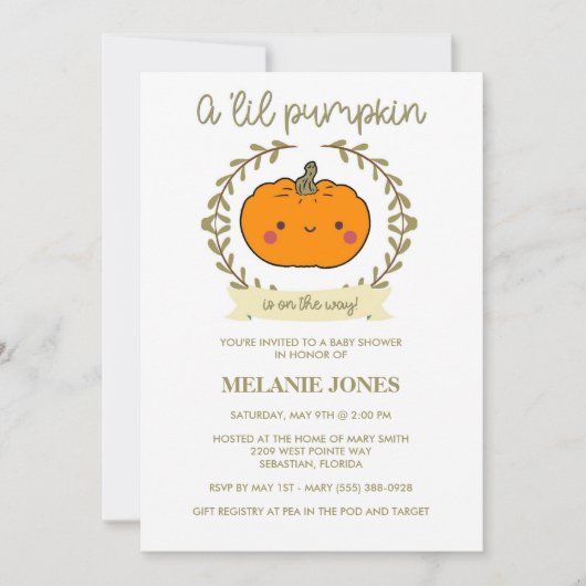Invitation 'Lil Citrouille Automne Halloween Baby shower Invi (Devant)