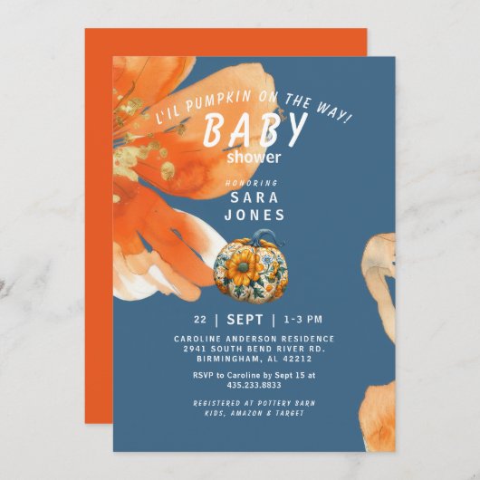 Invitation L'il Citrouille sur le chemin Baby shower animé (Devant / Derrière)