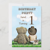 Invitation Lil' Cowboy et Teddy Bear Première fête d'annivers (Devant)