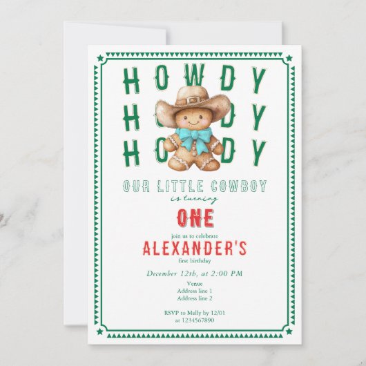 Invitation Lil Cowboy Gingerbread Noël N'importe quel âge Ann (Devant)