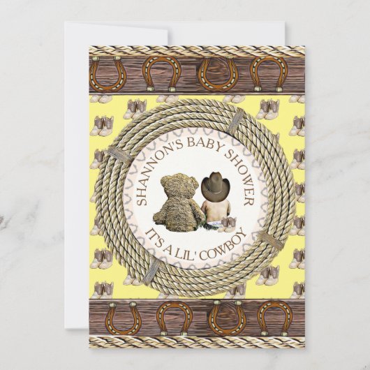 Invitation Lil' Cowboy Rustic Country et Western Baby shower (Devant)